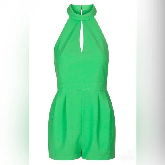Topshop | Dresses | Topshop Green Halterstyle Strap Back Romper Size 2 |  Poshmark